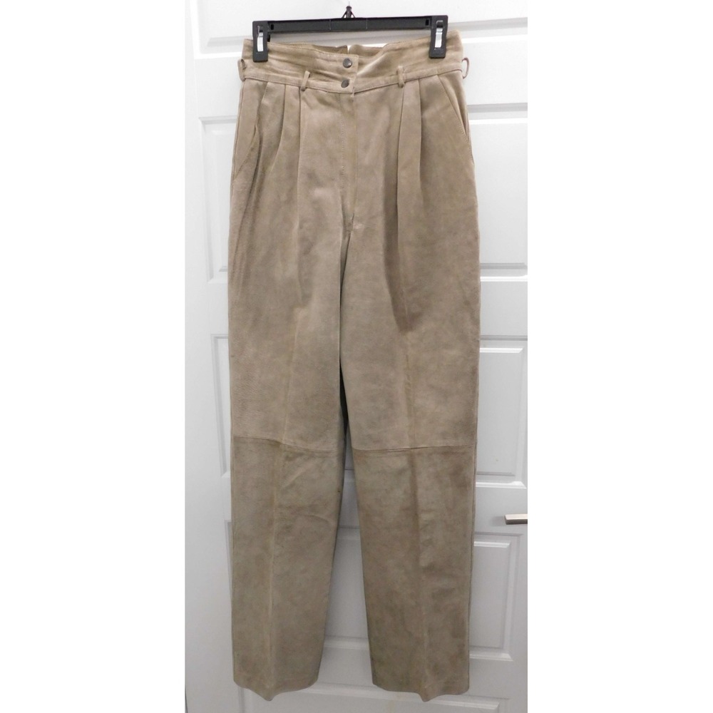 Giorgio Sant'Angelo Beige Suede Leather Pleated Pants‎ sz 12